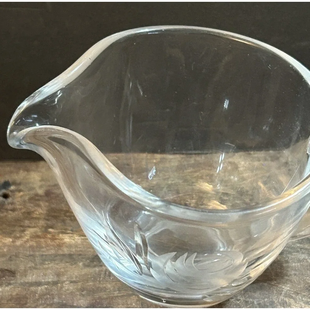 Fostoria Crystal Rose Etched Clear Glass Creamer Sugar Bowl Set MCM Floral Vtg
